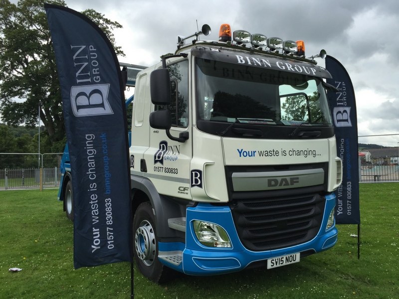 Binn Group branded truck with branded flags at Perth Show in 2014