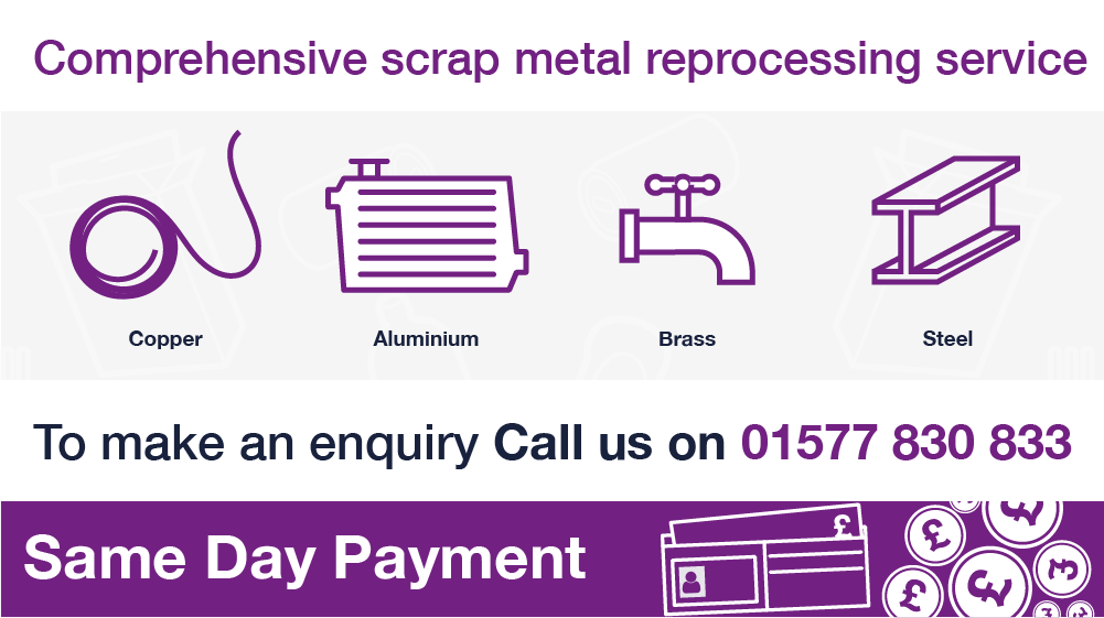 Binn Group scrap metal services Home page graphic with purple image outlines on a white background